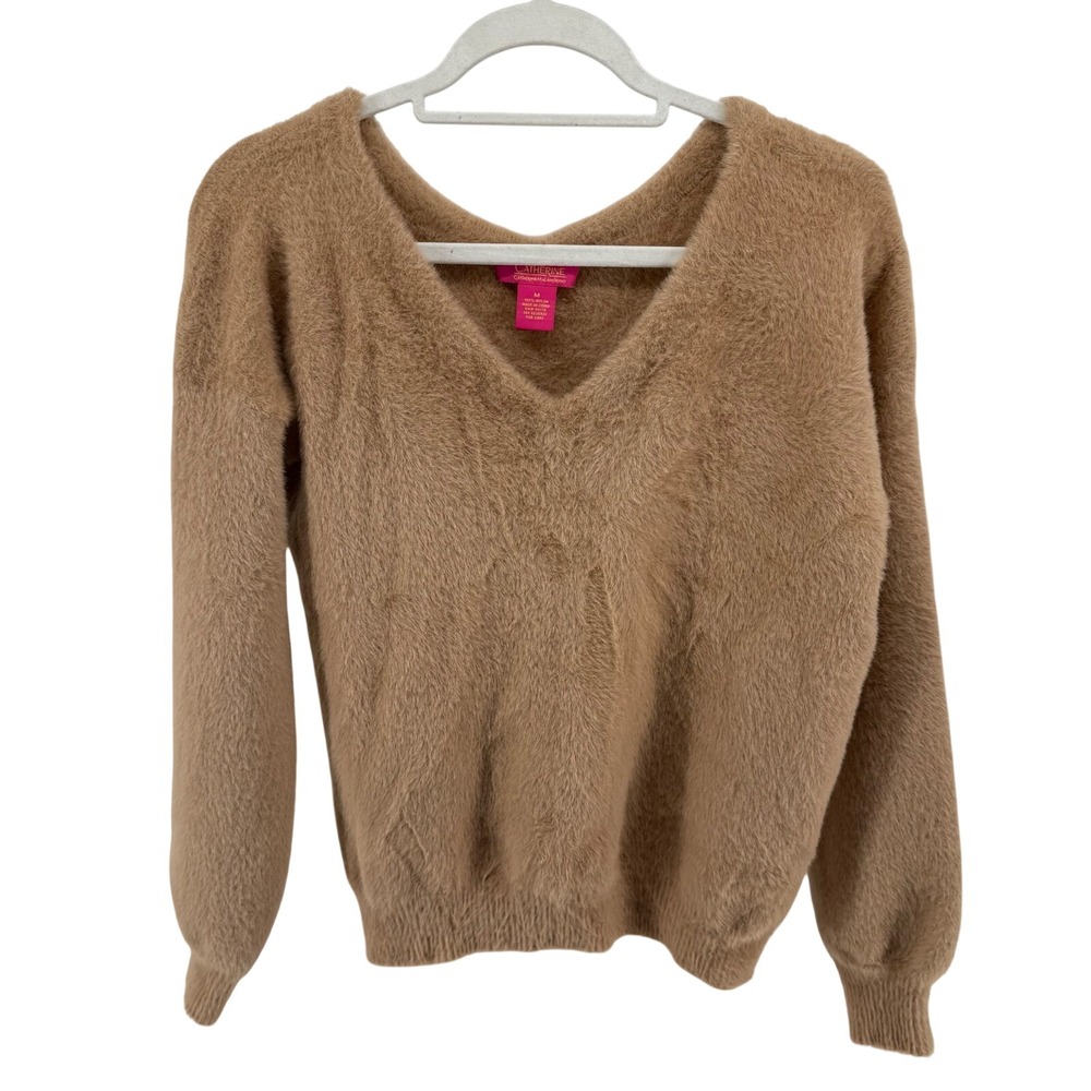 Catherine Size Medium Fuzzy Knit Sweater V Neck‎ Long Sleeve Soft Comfortable